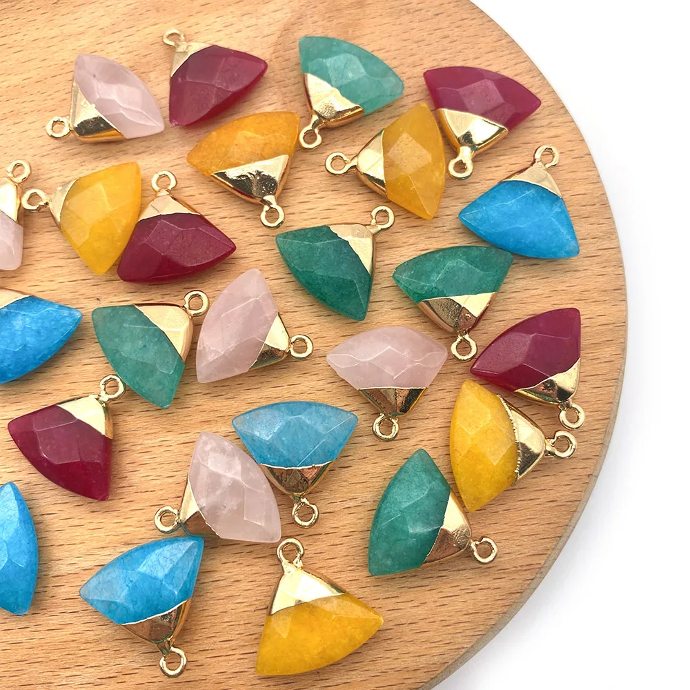 

5pcs/pack Natural Semi-precious Stone Charms Triangular Section Shape Pendants Agate Rose Quartz DIY for Making Necklace 17x18mm