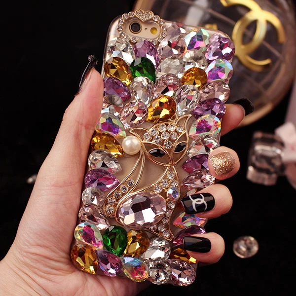 

Handmade Case for VIVO Y93 Y93S Y91C Y90 Y70 Y95 Y91 i Y97 Y71 Y69 Y66 Y65 Cases Women Luxury Gemstone Cute Fox Phone Cover