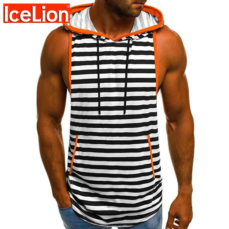 Icelion 2021 Новая летняя мужская майка в полоску Slim Fit Спортивная одежда Бодибилдинг