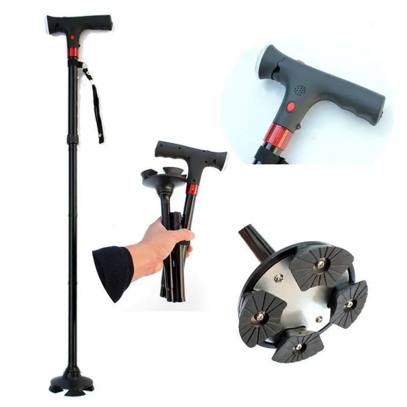 Smart Hand Crutches Cane Elderly People Four-legged Non-slip Aluminum Alloy With Light Folding Old | Спорт и развлечения