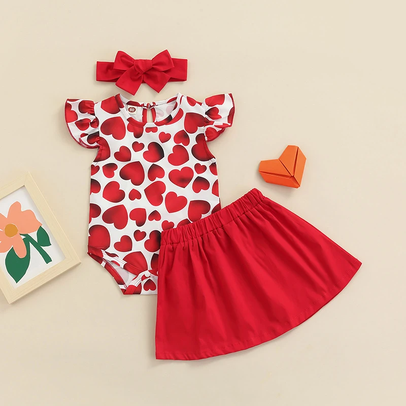 Baby Girl Valentines Day Clothes Set Heart Pattern Printed Fly Sleeve Romper Elastic Red Skirt Bow Headband Girls Clothing
Baby Girl Valentines Day Clothes Set Heart Pattern Printed Fly Sleeve Romper Elastic Red Skirt Bow Headband Girls Clothing