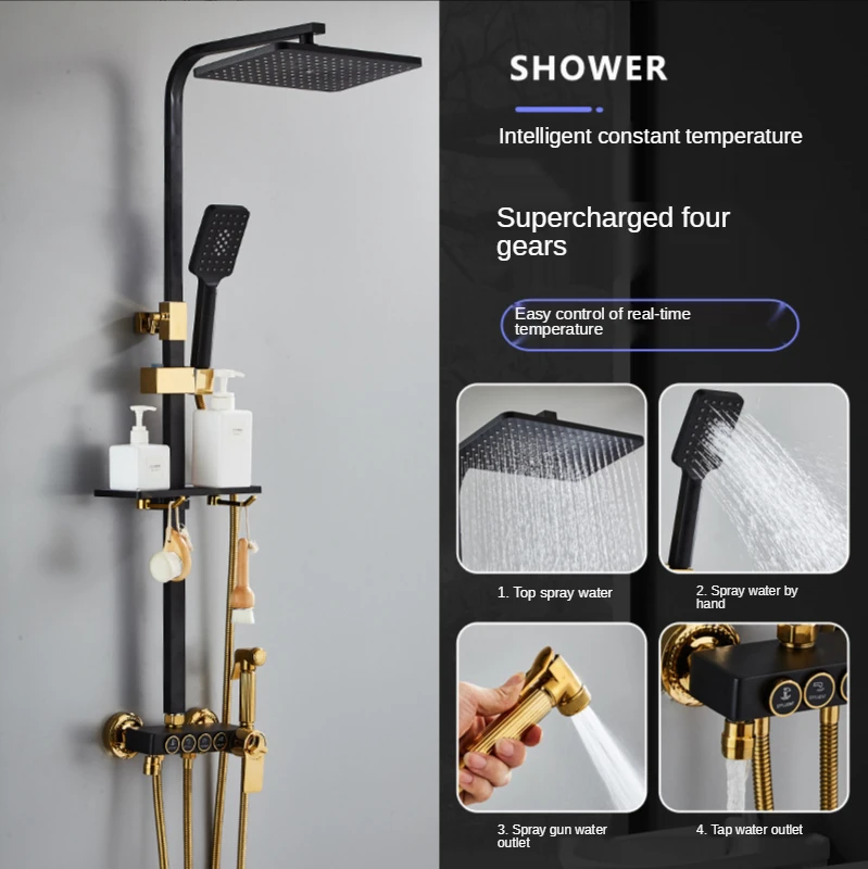Head Rain Black Gold Shower System Wall Bathroom Shower Set Digital Display Thermostatic Shower Ceiling Supercharge Sprinkler
Head Rain Black Gold Shower System Wall Bathroom Shower Set Digital Display Thermostatic Shower Ceiling Supercharge Sprinkler