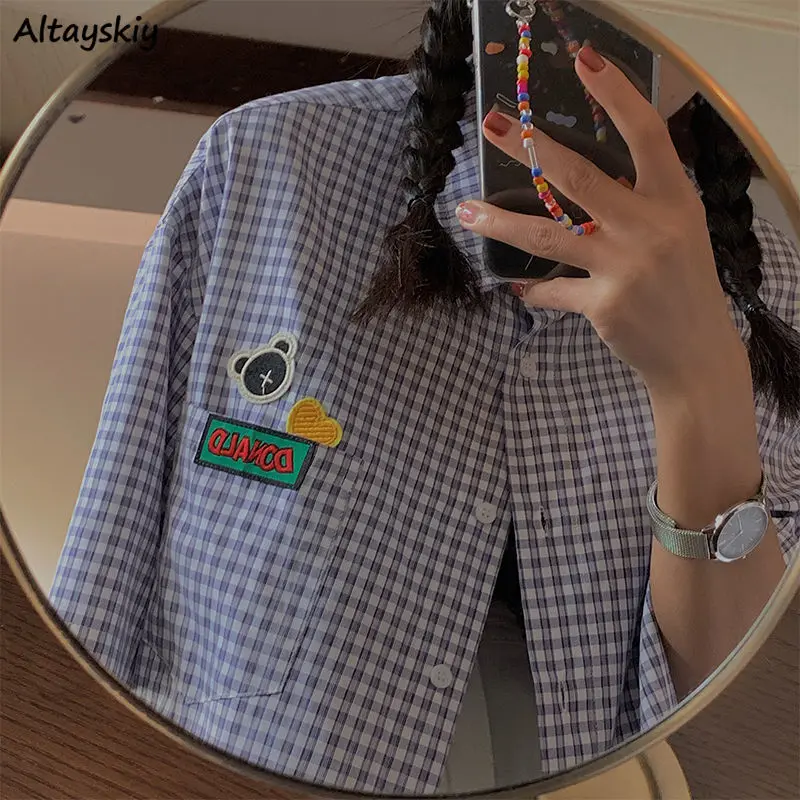 Plaid Shirts Women Appliques Kawaii Preppy Style Harajuku Casual Leisure Streetwear Fresh Summer Short Sleeve Streetwear Chic
Plaid Shirts Women Appliques Kawaii Preppy Style Harajuku Casual Leisure Streetwear Fresh Summer Short Sleeve Streetwear Chic