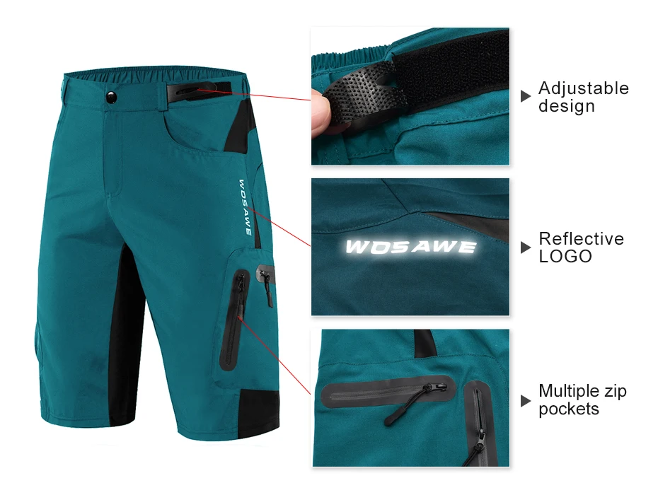 Мужские мешковатые велосипедные шорты WOSAWE с подкладкой Светоотражающие Брюки