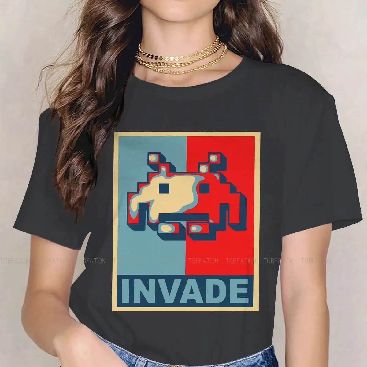 

Pixel Alien TShirt For Women Space Invaders Arcade Shooter Game Tops Fashion Ladies T Shirt Cotton Summer Loose