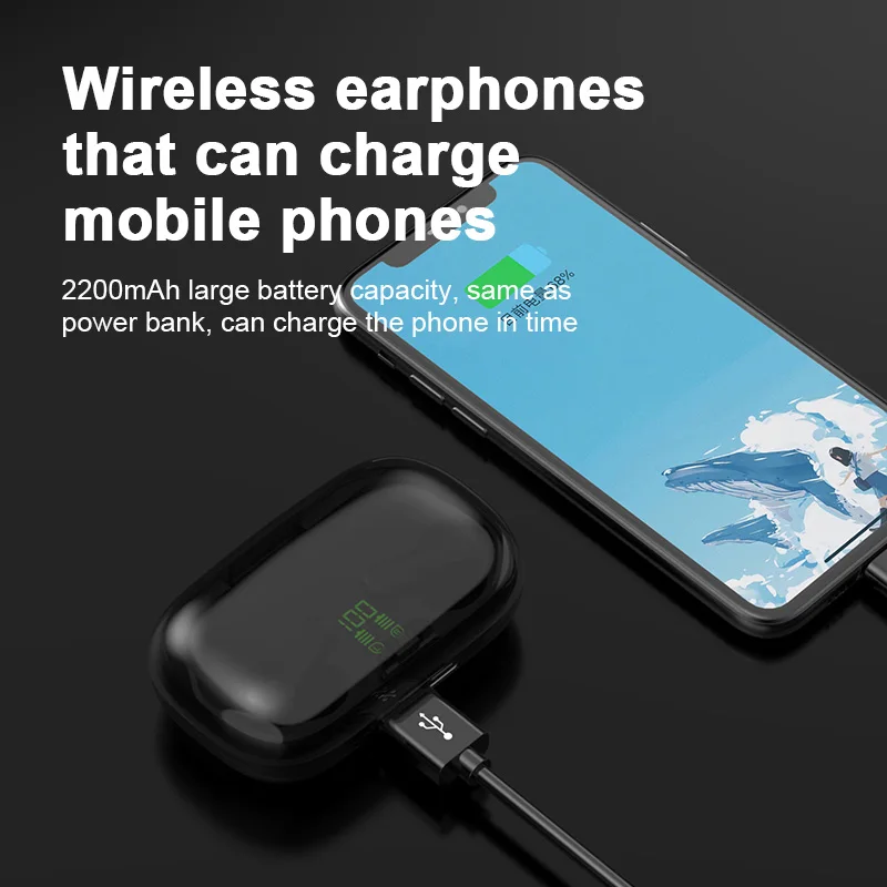 Bluetooth earphones TWS 5.0 wireless headset with type c 2200 mAh charging power sports gaming mini earbuds for Android ios
Bluetooth earphones TWS 5.0 wireless headset with type c 2200 mAh charging power sports gaming mini earbuds for Android ios