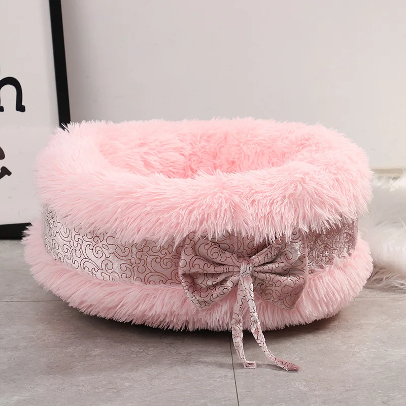 Cat And Dog Bed For Rest Warm Round Kennel Princess Bow Cute Cat's Nest Pad Pet Articles As A Present Comfort Sleeping Bed 
Cat And Dog Bed For Rest Warm Round Kennel Princess Bow Cute Cat's Nest Pad Pet Articles As A Present Comfort Sleeping Bed