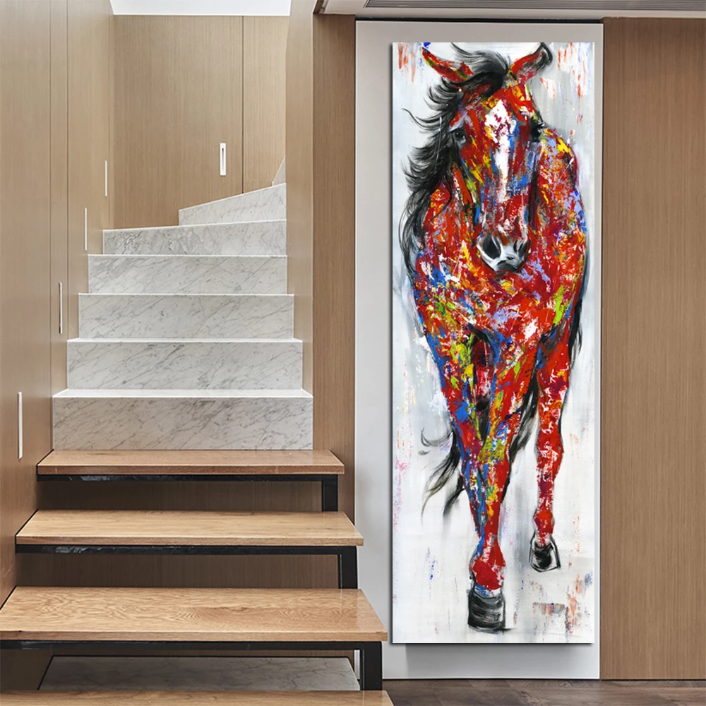 Картина WANGART с лошадью Постер и принт большая оригинальная на холсте бегущей