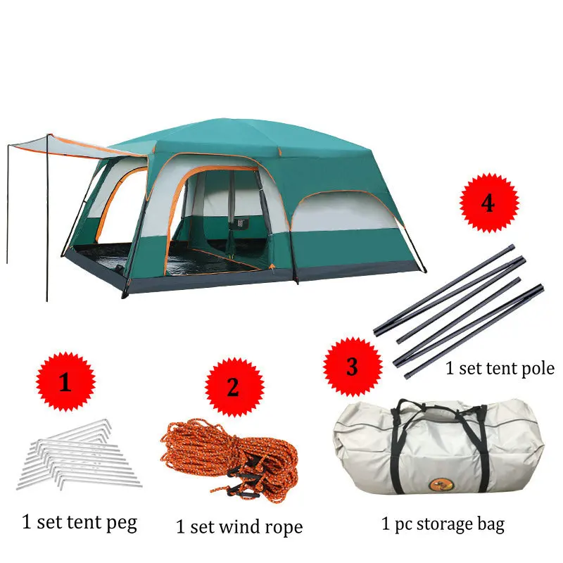 Outdoor Camping Tent Two Bedroom Ultra-large Dual Layer Waterproof 6/8/10/12 Person Family Travel Self Driving Tent Big Space
Outdoor Camping Tent Two Bedroom Ultra-large Dual Layer Waterproof 6/8/10/12 Person Family Travel Self Driving Tent Big Space