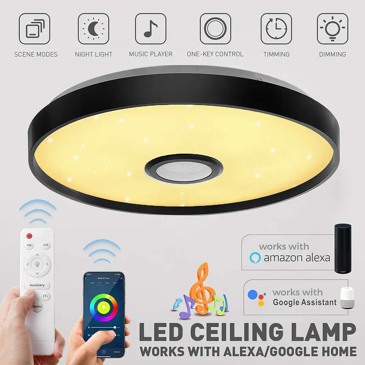 72W 132LED Music Ceiling Lamp Wifi APP+Remote Control Works With Alexa/Google Home Ultra-thin Surface Bluetooth Ceiling Lamp
72W 132LED Music Ceiling Lamp Wifi APP+Remote Control Works With Alexa/Google Home Ultra-thin Surface Bluetooth Ceiling Lamp