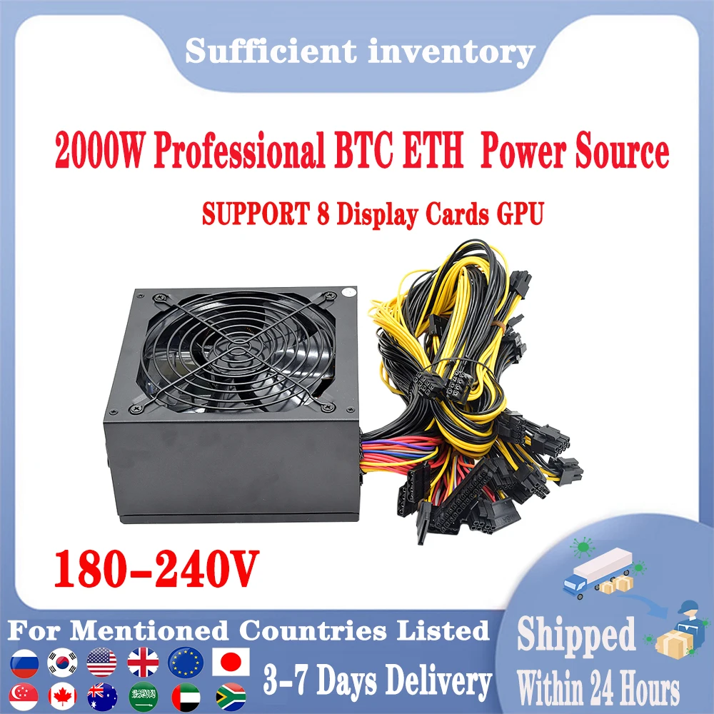 

ATX 2000w Suitable for all kinds of mining Power Supply 8GPU ETH Rig Ethereum Miner 180-240v PC psu temperature control Mute