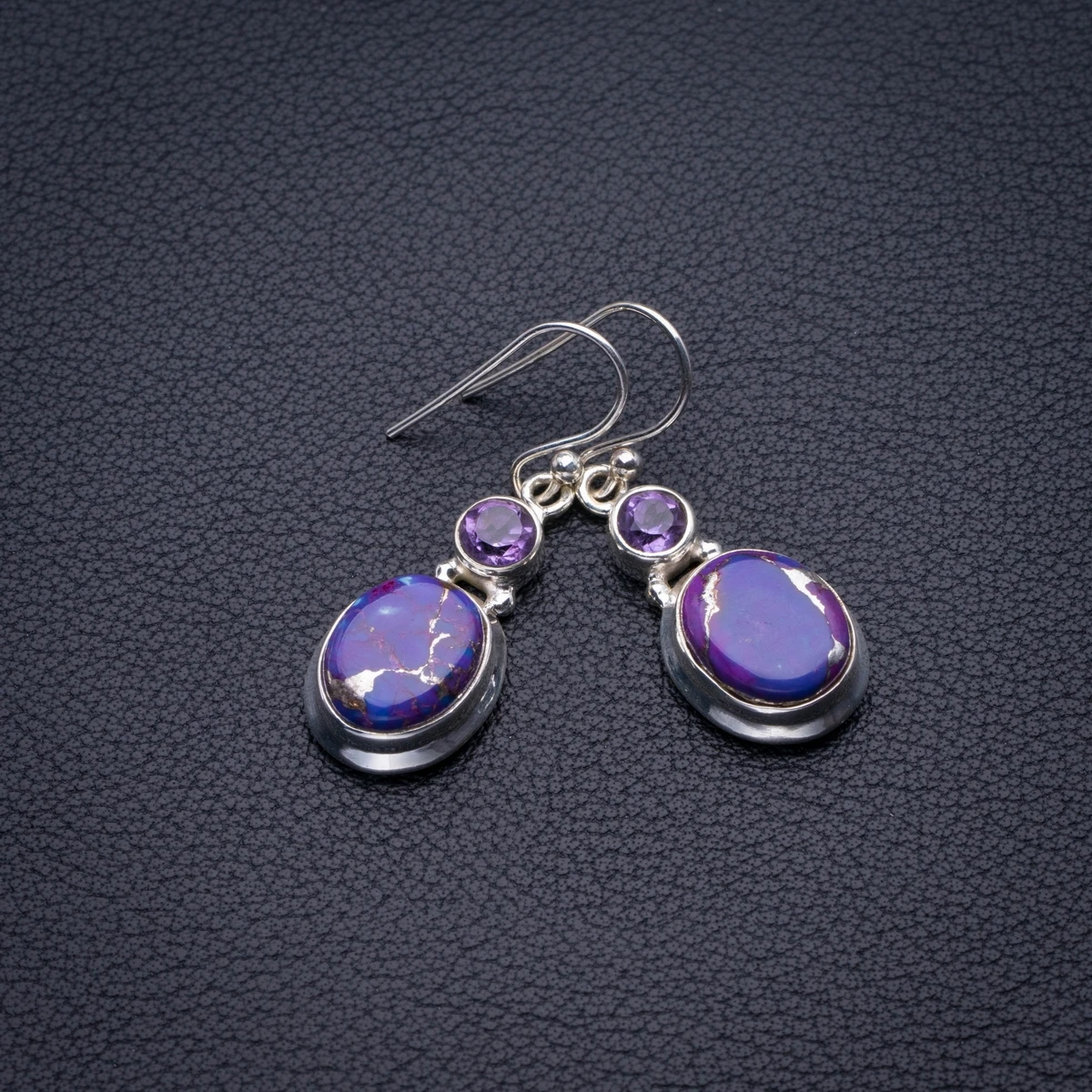 Natural Copper Turquoise And Amethyst Handmade 925 Sterling Silver Earrings 1.5" D3453
Natural Copper Turquoise And Amethyst Handmade 925 Sterling Silver Earrings 1.5" D3453