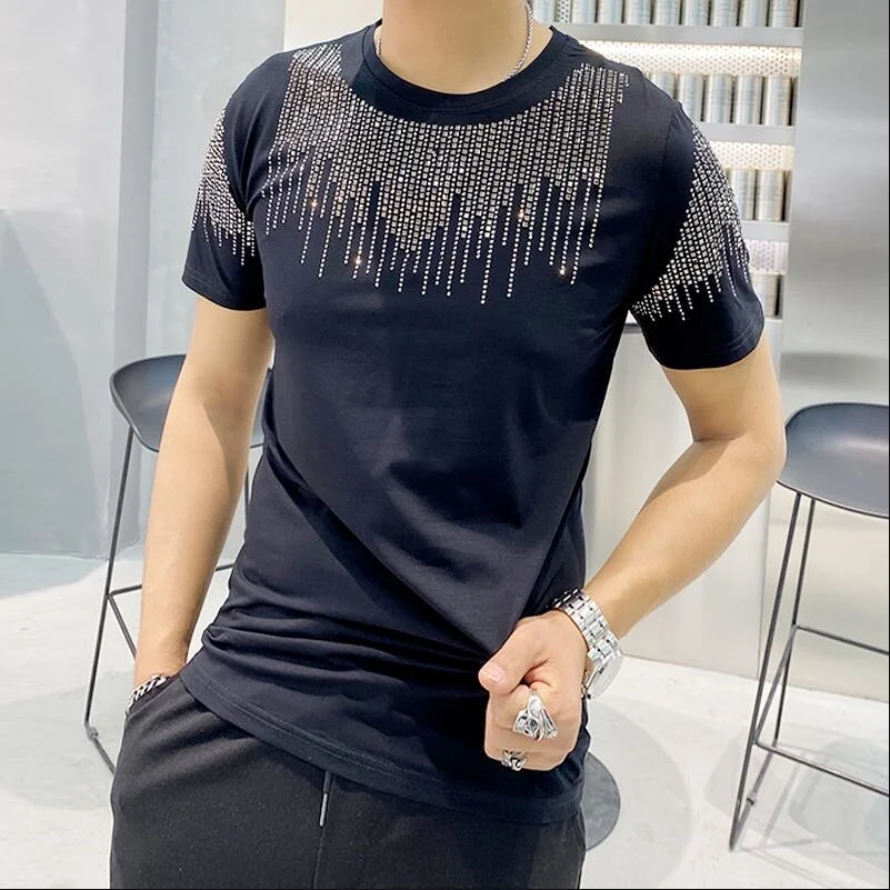 High quality men's brand design striped rhinestone T-shirt short sleeve fashion men's street O-neck slim cotton T-shirt
High quality men's brand design striped rhinestone T-shirt short sleeve fashion men's street O-neck slim cotton T-shirt