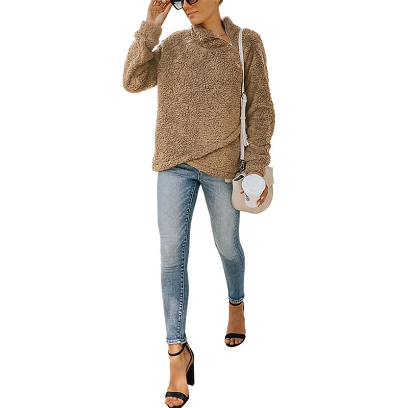 Hirigin Winter Women Simple Style Plush Pullover Solid Color Round Collar Long Sleeve Loose Tops Lamb Wool Sweater Zipper
Hirigin Winter Women Simple Style Plush Pullover Solid Color Round Collar Long Sleeve Loose Tops Lamb Wool Sweater Zipper