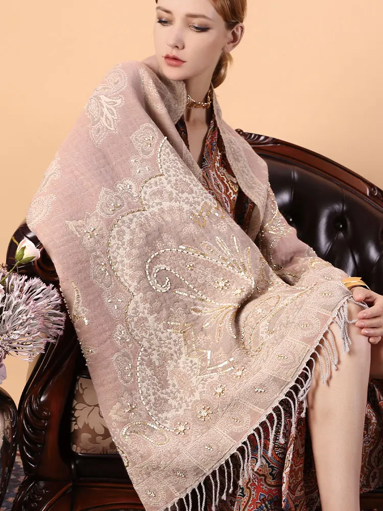Высококачественный 100% шарф из мериносовой шерсти Женский палантин Пашмина с