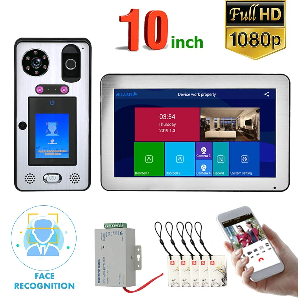 10" Touch Screen Wifi Video Door Phone Doorbell Intercom System Wireless Face Recognition Fingerprint IC with Wired 1080P Camera
10" Touch Screen Wifi Video Door Phone Doorbell Intercom System Wireless Face Recognition Fingerprint IC with Wired 1080P Camera