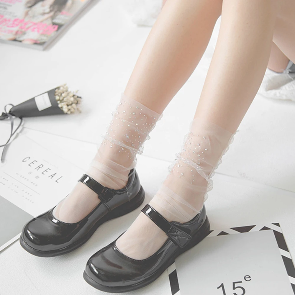 Женские прозрачные носки шелковые кружевные эластичные короткие элегантные