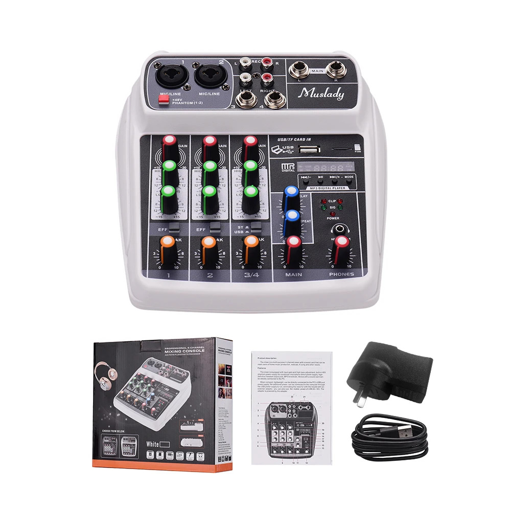 Muslady AI-4 Compact Mixing Console Digital Audio Mixer 4-Channel BT MP3 USB Input +48V Phantom Power for Music Recording
Muslady AI-4 Compact Mixing Console Digital Audio Mixer 4-Channel BT MP3 USB Input +48V Phantom Power for Music Recording
