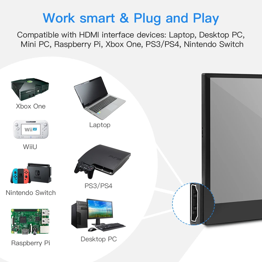 Eyoyo Портативный игровые мониторы 13 3 "ЖК дисплей в формате 4K UHD Тип C HDMI сенсорный