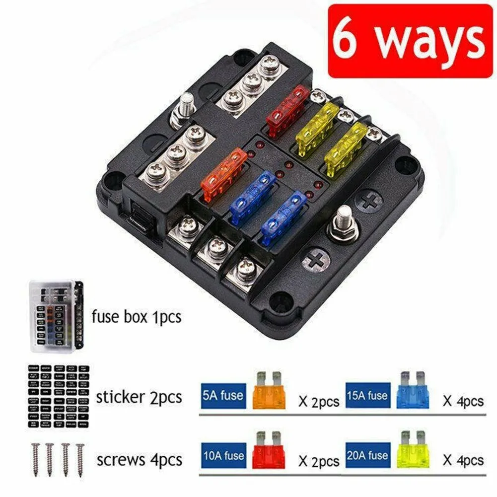 6 - Way Blade Fuse Box Block With LED Lights Auto Marine Fuse Box Holder 12V 32V Bus Bar Car Kit For Electrical Devicess
6 - Way Blade Fuse Box Block With LED Lights Auto Marine Fuse Box Holder 12V 32V Bus Bar Car Kit For Electrical Devicess
