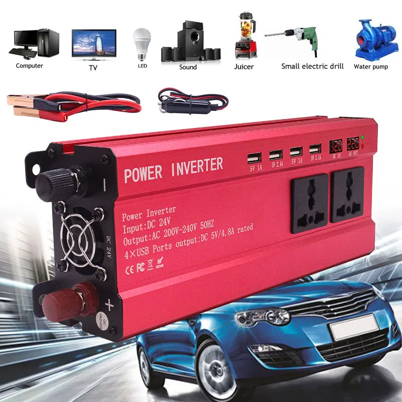 2200 Вт 4USB автомобильный инвертор DC24V к AC110V трансформатор анти-обратная защита