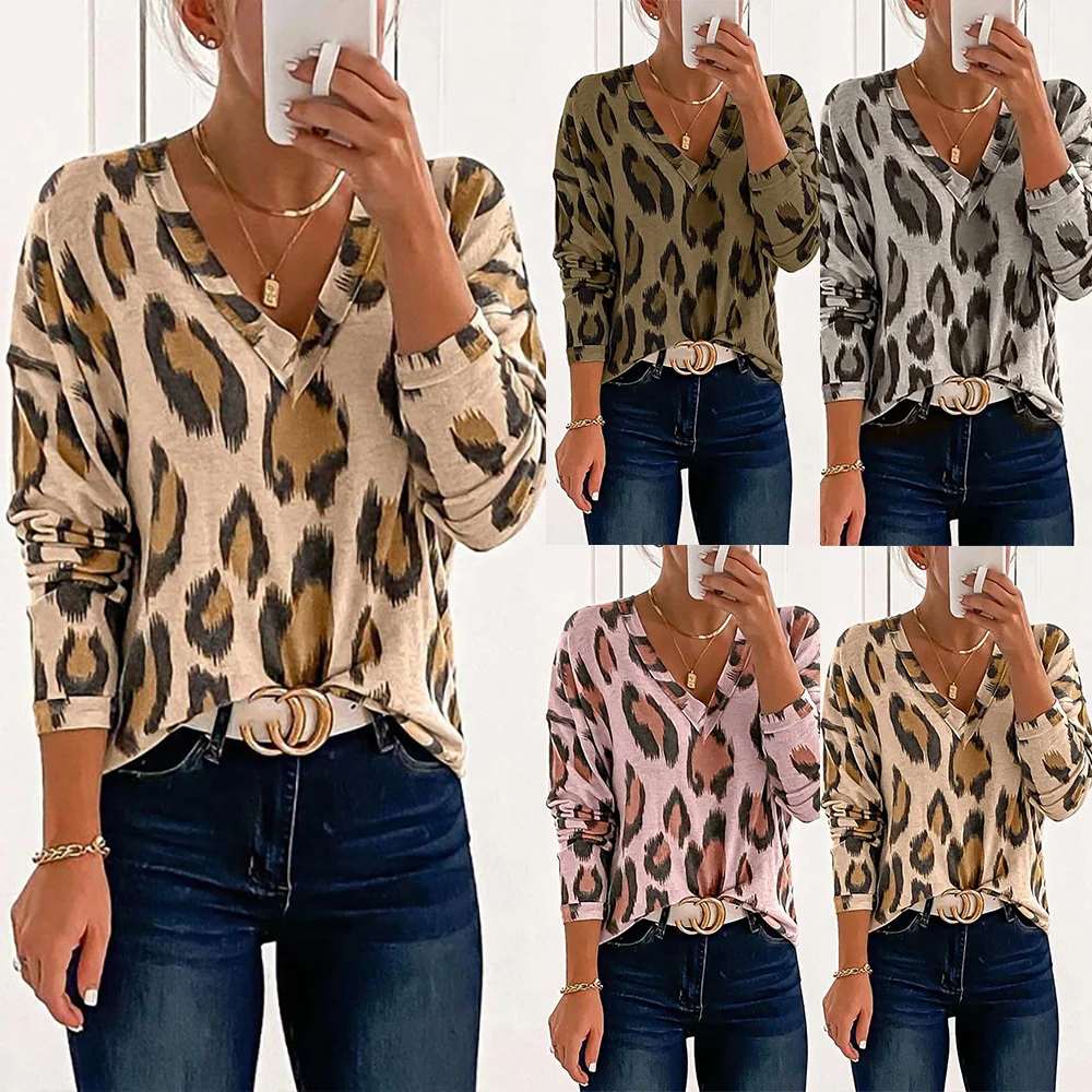 Women's V-neck Leopard Print T-shirt Sexy Long Sleeve Stylish T-Shirt Summer Tee Tops Fashionable Spring Lady Streetwear D30
Women's V-neck Leopard Print T-shirt Sexy Long Sleeve Stylish T-Shirt Summer Tee Tops Fashionable Spring Lady Streetwear D30