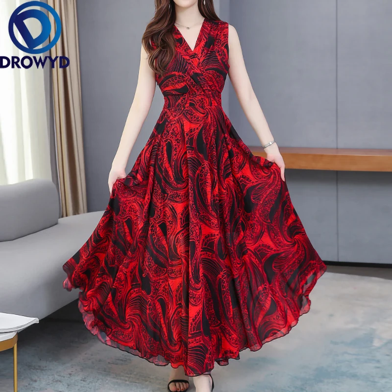 Summer Sleeveless Maxi Dress Fashion Women Red Print Sexy V-neck Thin Chiffon Floral BohoTropical Party Elegant Dresses Vestidos
Summer Sleeveless Maxi Dress Fashion Women Red Print Sexy V-neck Thin Chiffon Floral BohoTropical Party Elegant Dresses Vestidos