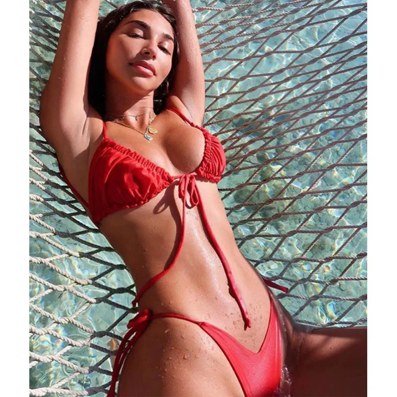 2021 Brazilian Micro Bikinis Mujer Sexy String Swimsuit Female Pleated Bikini Set Green Bandage swimwear women Mini bathing suit
2021 Brazilian Micro Bikinis Mujer Sexy String Swimsuit Female Pleated Bikini Set Green Bandage swimwear women Mini bathing suit