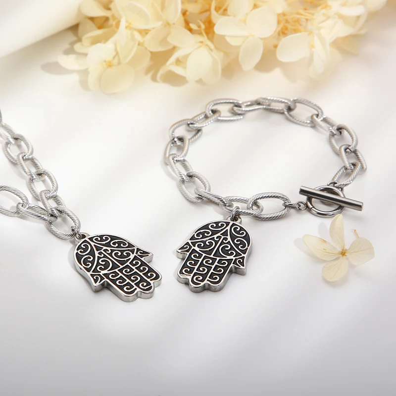 Hamsa Jewelry Sets Women's Stainless Steel Necklace Bracelet Fashion Party Accessories
Hamsa Jewelry Sets Women's Stainless Steel Necklace Bracelet Fashion Party Accessories