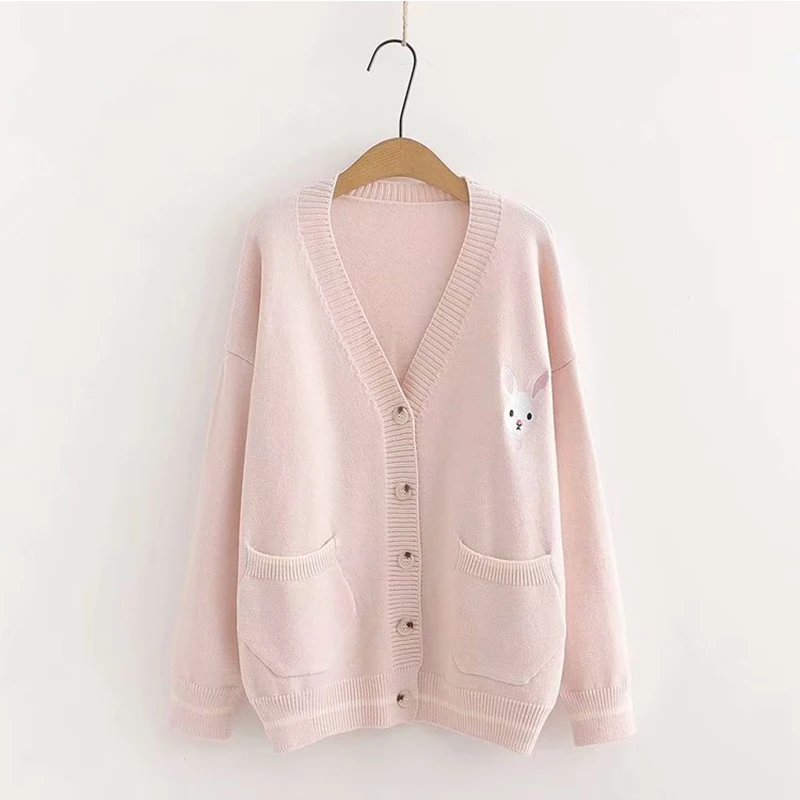 Autumn Winter Outfit Cartoon Rabbit Love Wind Embroidery Knitting Cardigan Women V-Neck Pocket Female Sweater Coat U193
Autumn Winter Outfit Cartoon Rabbit Love Wind Embroidery Knitting Cardigan Women V-Neck Pocket Female Sweater Coat U193