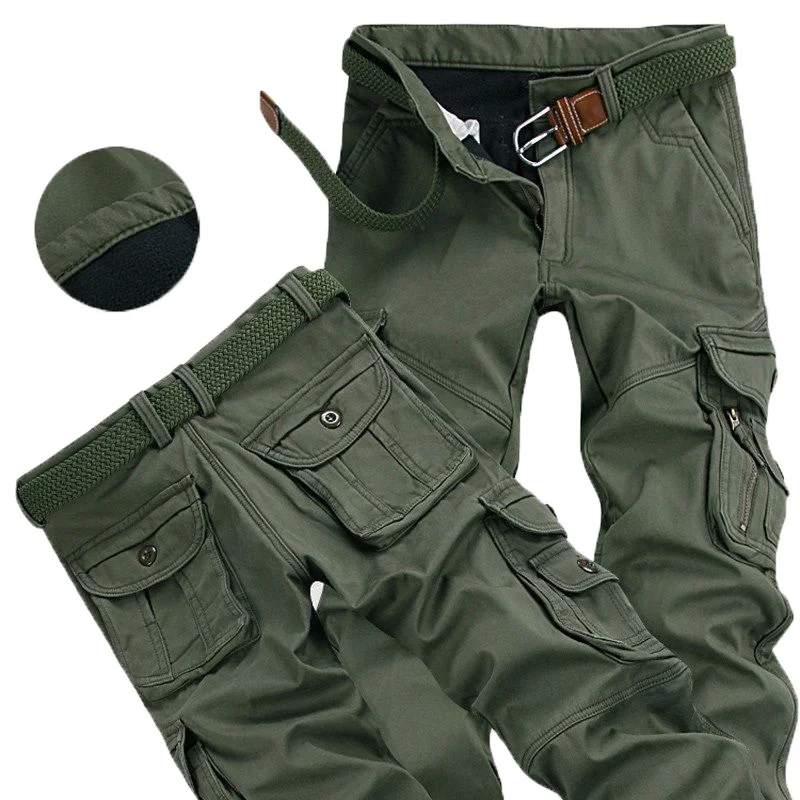

Pantalones Cargo gruesos y cálidos para hombre pantalón informal de lana con bolsillos de piel talla grande 38 40 holgado