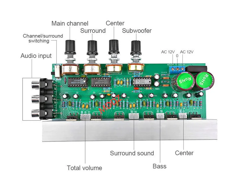 Dual group AC12v5.1 channel power amplifier board audio fever integrated circuit heavy bass output 18W 6 power amplifier board 
Dual group AC12v5.1 channel power amplifier board audio fever integrated circuit heavy bass output 18W 6 power amplifier board