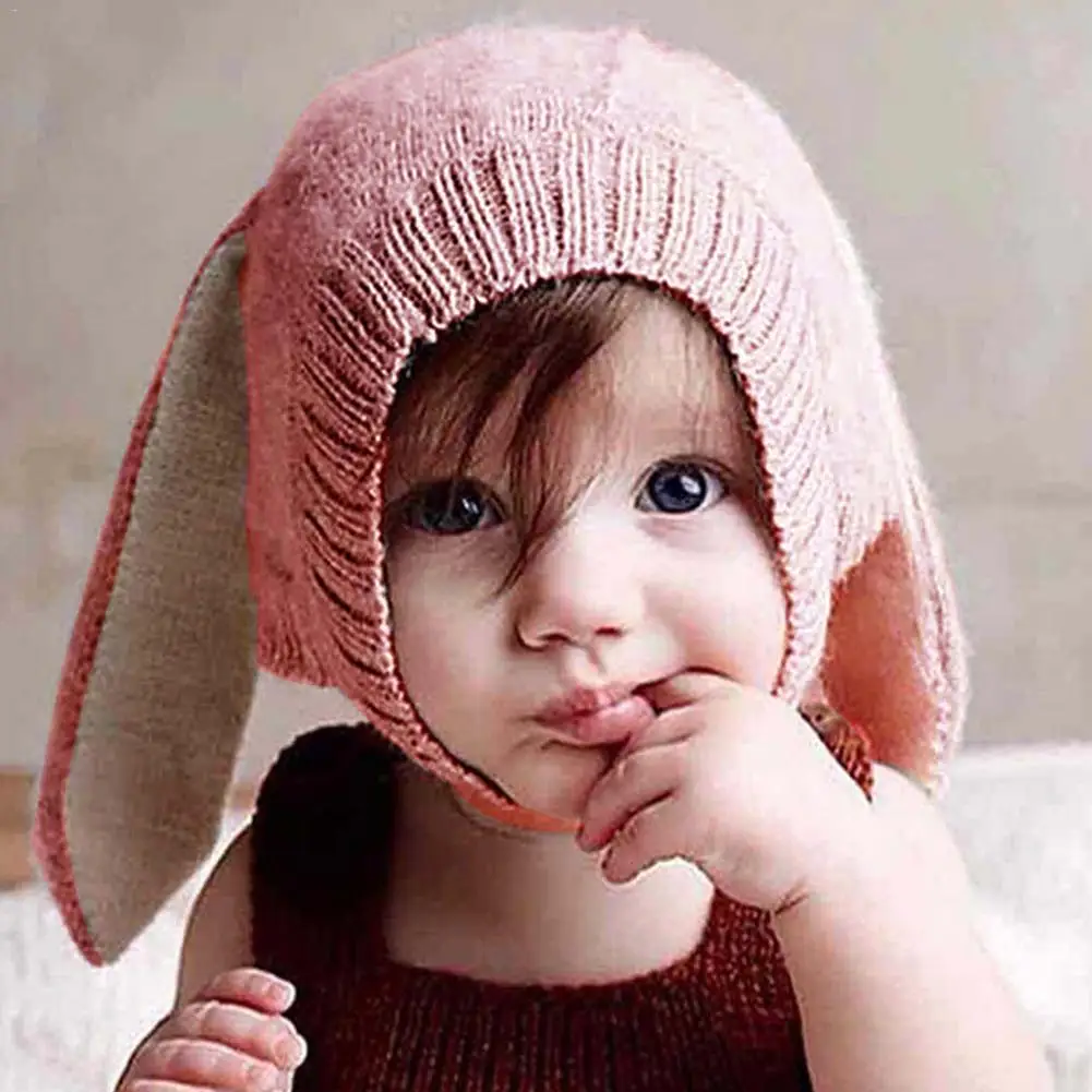 

Rabbit Ears Baby Hats Soft Warm Hats Cute Toddler Kids Knitted Woolen Bunny Beanie Caps For Unisex Baby 0-3Y Newborn Photo Props