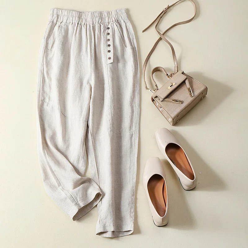 75029 Casual Pants Women Summer Fashion Simple Button Thin Loose Soft Linen Elastic High Waist Popular Comfortable Trousers New
75029 Casual Pants Women Summer Fashion Simple Button Thin Loose Soft Linen Elastic High Waist Popular Comfortable Trousers New