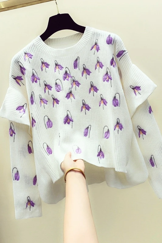 2019 Autumn Winter Knit Pullover Top Female Sweater Women Loose Ruffled Flowers Embroidered Sweaters Jacket Ladies Elegant Shirt
2019 Autumn Winter Knit Pullover Top Female Sweater Women Loose Ruffled Flowers Embroidered Sweaters Jacket Ladies Elegant Shirt