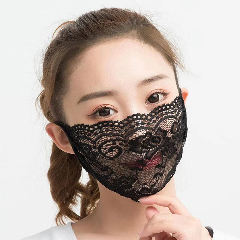 

White Black Sexy Lace Mask Ladies Spring Summer Thin Single Layer Breathable Mesh Mask Fashion Sunscreen Elastic Mouth Muffle