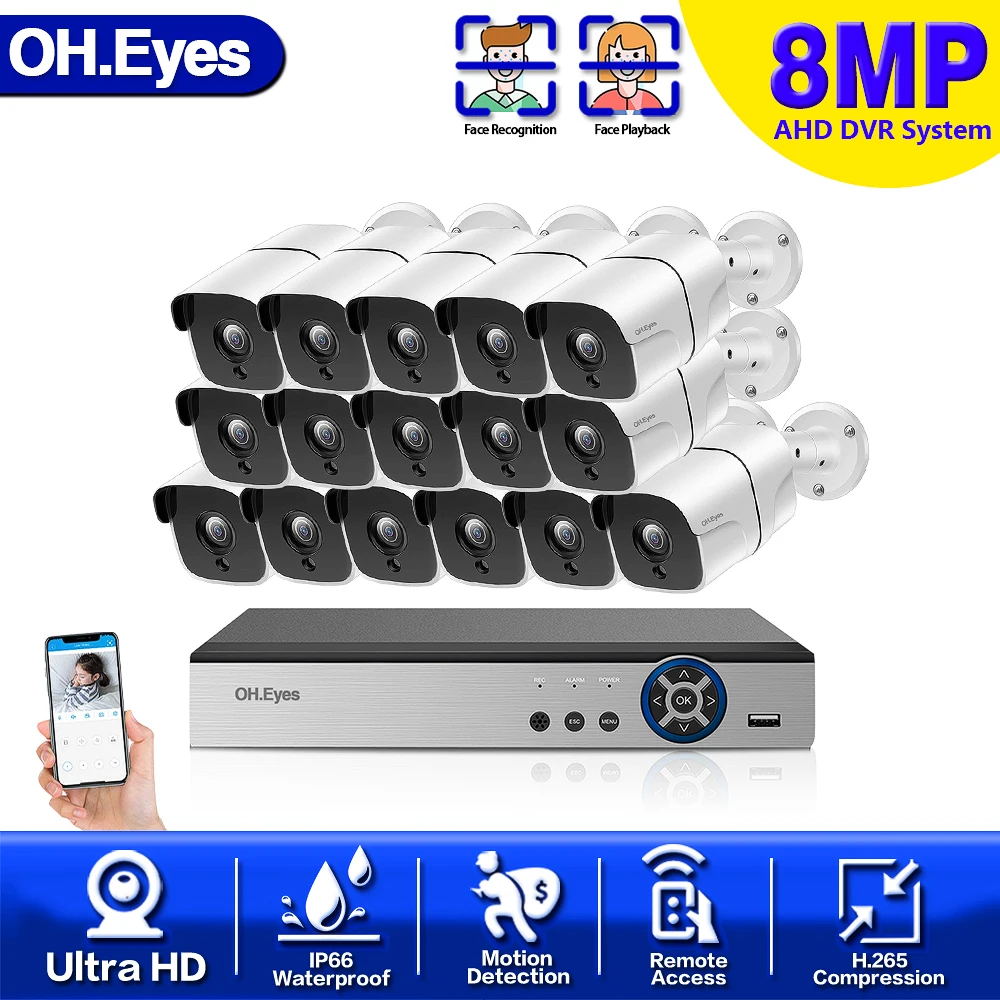 OH.eyes H.265 8/16PCS AHD 8MP Outdoor Security Bullet Camera 16CH AHD 4K Face Detection DVR System Video Surveillance Set
OH.eyes H.265 8/16PCS AHD 8MP Outdoor Security Bullet Camera 16CH AHD 4K Face Detection DVR System Video Surveillance Set