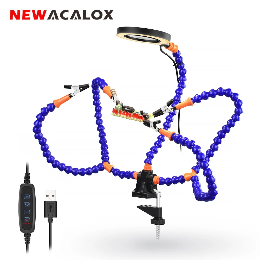 NEWACALOX Third Hand 3X USB Magnifier LED Light Table Clamp 5pc Flexible Arms Soldeirng Iron Holder PCB Welding Repair Tool
NEWACALOX Third Hand 3X USB Magnifier LED Light Table Clamp 5pc Flexible Arms Soldeirng Iron Holder PCB Welding Repair Tool