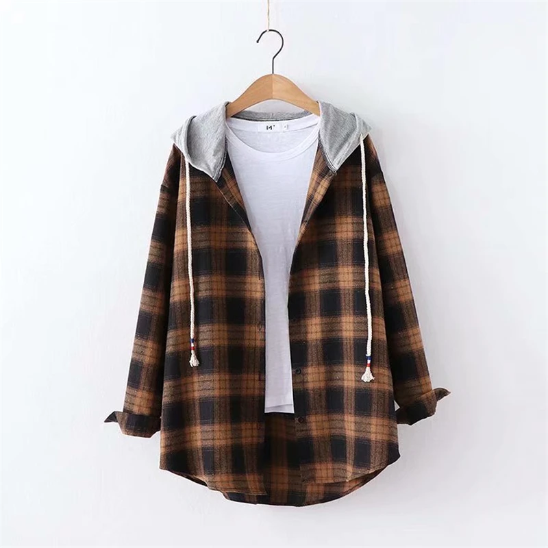 Spring autumn women blouse fashion hooded Plaid blouse shirt feamle casual long sleeve 3 color loose tops coat Blusas Femininas
Spring autumn women blouse fashion hooded Plaid blouse shirt feamle casual long sleeve 3 color loose tops coat Blusas Femininas