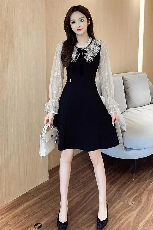 COIGARSAM Patchwork Women one-piece dress korean New Lace Mesh High Waist Dresses 8712
COIGARSAM Patchwork Women one-piece dress korean New Lace Mesh High Waist Dresses 8712