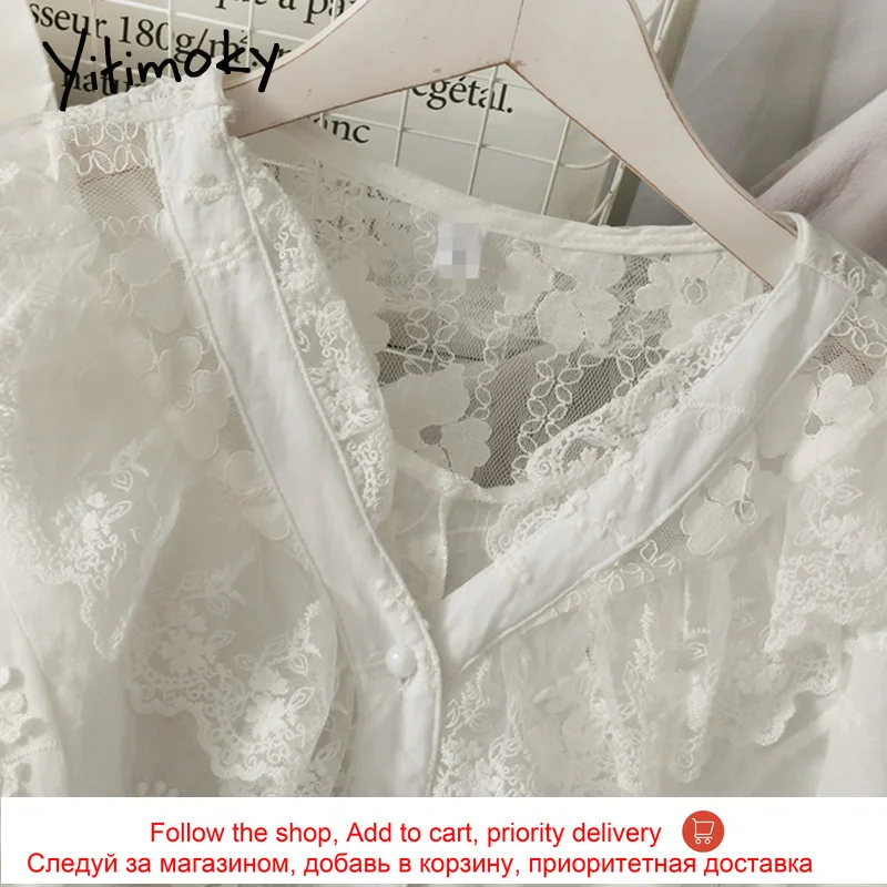 Yitimoky Women Blouses Lace Spliced Shirts Spring 2021 Fashion New Long Sleeve Flare Sleeve V-Neck Clothing Button Up White Tops
Yitimoky Women Blouses Lace Spliced Shirts Spring 2021 Fashion New Long Sleeve Flare Sleeve V-Neck Clothing Button Up White Tops