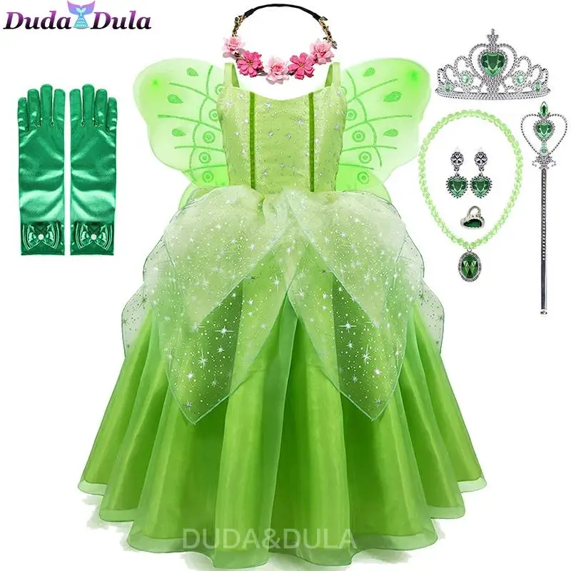 Fairy Tinkerbell Princess Dress Wings for Girl Fancy Dress Up Costume Flower Green Leaf Fairy Elves Cosplay Clohting
Fairy Tinkerbell Princess Dress Wings for Girl Fancy Dress Up Costume Flower Green Leaf Fairy Elves Cosplay Clohting
