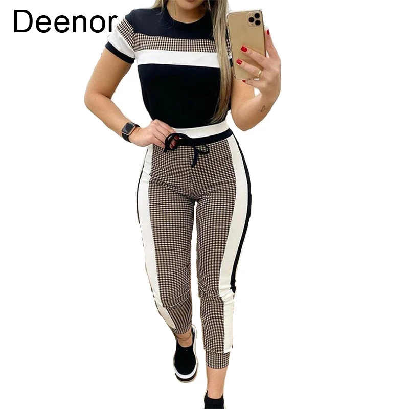 Deenor Women Sets Colorblock Plaid Striped Short/long Sleeve Tape Top & Drawstring Pants Set Casual Basic Women Two Piece Set
Deenor Women Sets Colorblock Plaid Striped Short/long Sleeve Tape Top & Drawstring Pants Set Casual Basic Women Two Piece Set