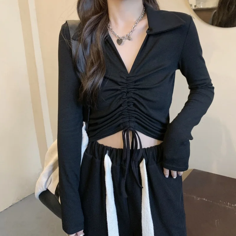 Women Polo Collar Drawstring Short T-shirt For Women Fashion Top 2021
Women Polo Collar Drawstring Short T-shirt For Women Fashion Top 2021