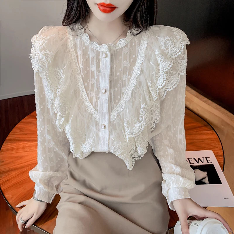 Women Blouses Solid 2021 Autumn New fashion temperament slim lace stitching long-sleeved shirt blouse Lace Vintage Tops 399E
Women Blouses Solid 2021 Autumn New fashion temperament slim lace stitching long-sleeved shirt blouse Lace Vintage Tops 399E