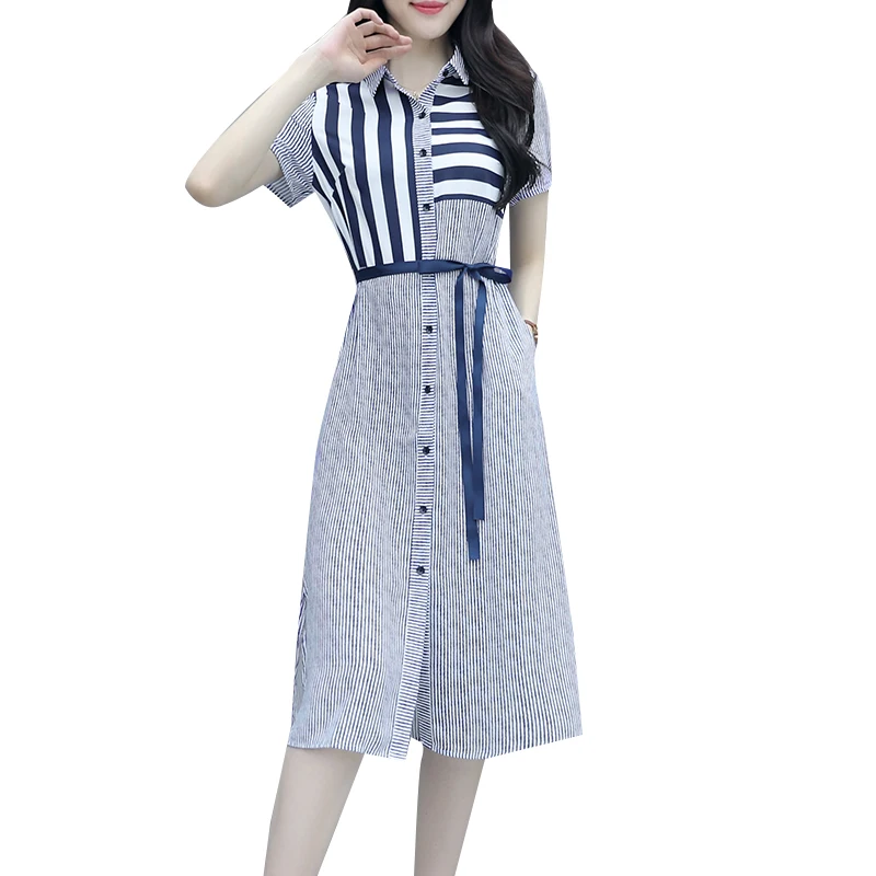 Shirt-Dress Casual Short Sleeve Ladies Skirt 2021 Summer Stripe Patchwork Woman Dresses Clothing Femme French Style Dress
Shirt-Dress Casual Short Sleeve Ladies Skirt 2021 Summer Stripe Patchwork Woman Dresses Clothing Femme French Style Dress