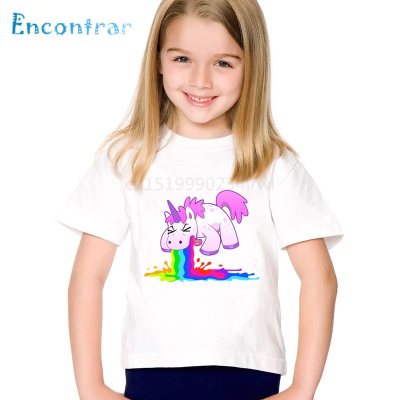 Детские футболки с милым единорогом детские летние радугой в стиле Харадзюку для