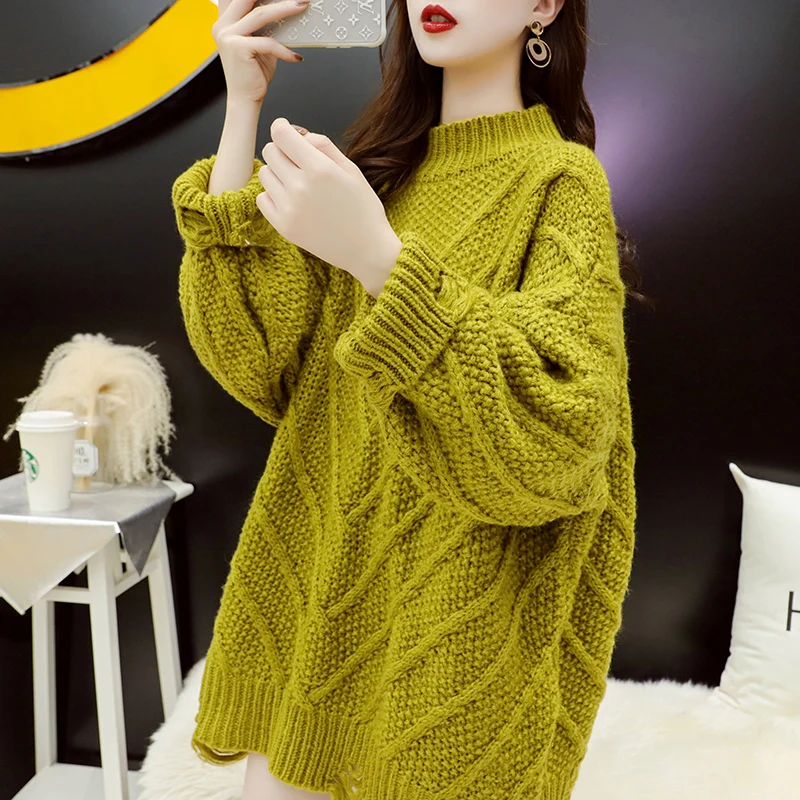 Ripped Sweater Pullover Women's Mid-Length Autumn and Winter Loose Outer Wear New Lazy Wind Knitted Coat Top
Ripped Sweater Pullover Women's Mid-Length Autumn and Winter Loose Outer Wear New Lazy Wind Knitted Coat Top