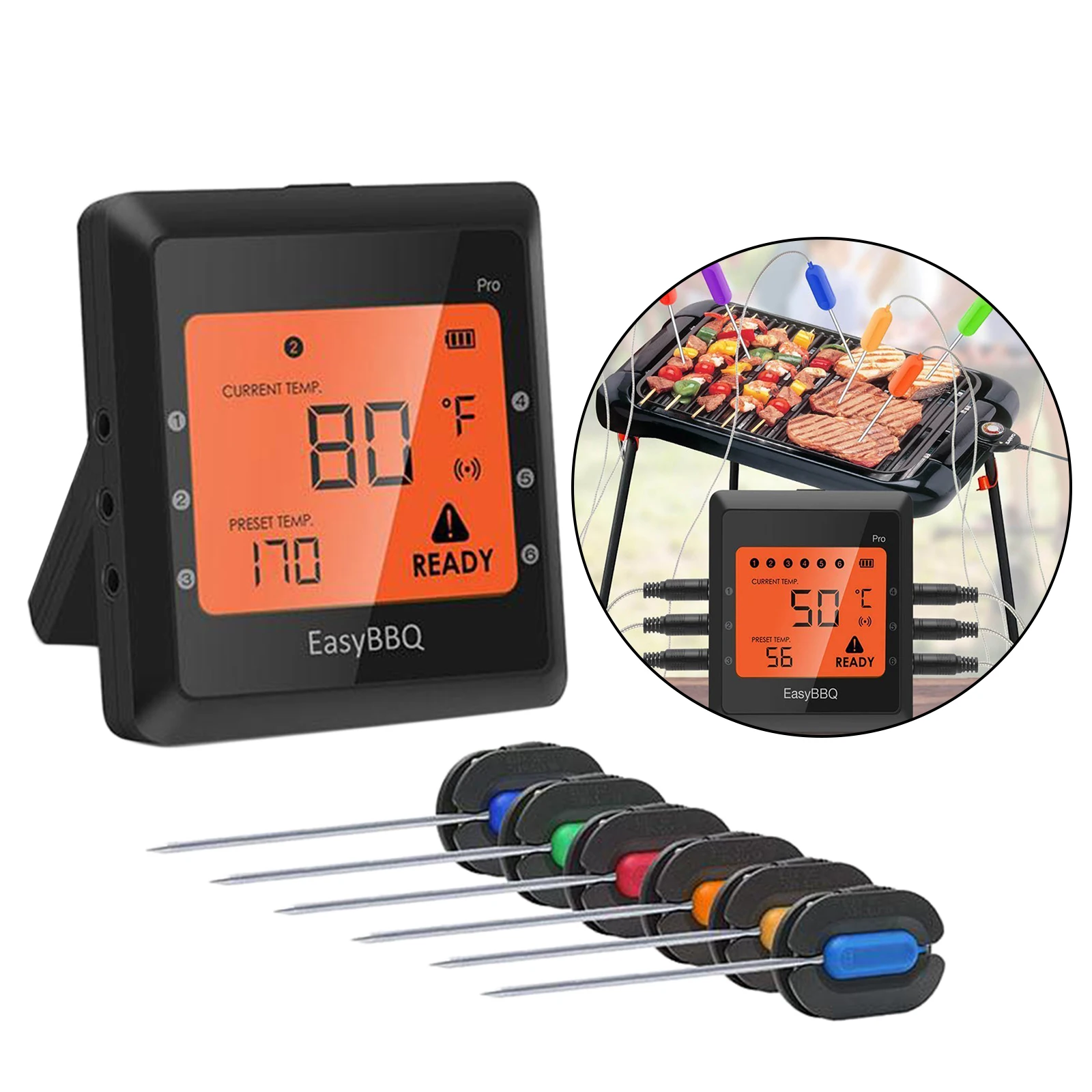 Kitchen Grill Thermometer Wireless BBQ Thermometer w/ 6 Probes LCD Display Instant Red
Kitchen Grill Thermometer Wireless BBQ Thermometer w/ 6 Probes LCD Display Instant Red