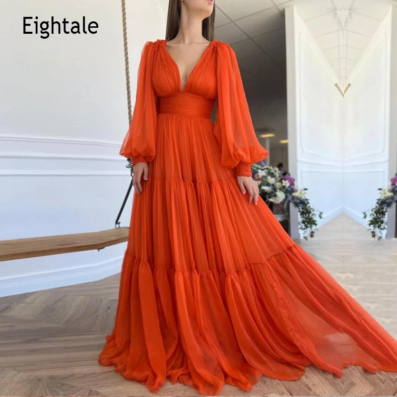 Eightale Arabic Prom Dresses V-Neck Long Puff Sleeve A-Line Pleats Evening Gown Red Celebrity Party Dress vestido de festa longo
Eightale Arabic Prom Dresses V-Neck Long Puff Sleeve A-Line Pleats Evening Gown Red Celebrity Party Dress vestido de festa longo